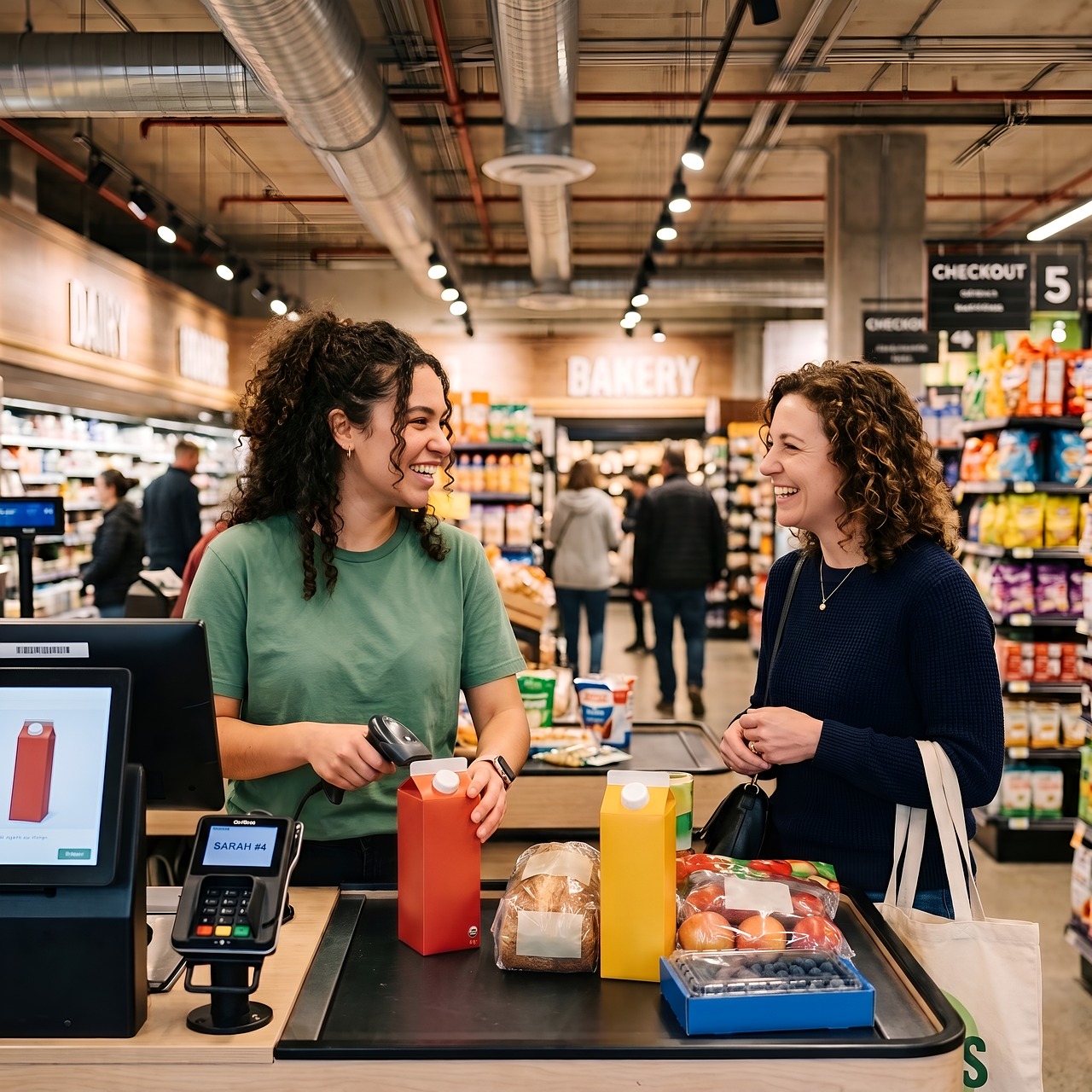 Medewerker achter de kassa in een Nederlandse supermarkt